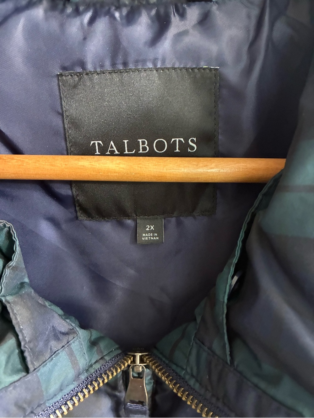 Talbots 2X Tartan Green Blue Plaid 80% Duck Down Filled Puffer Vest - Picture 3 of 8